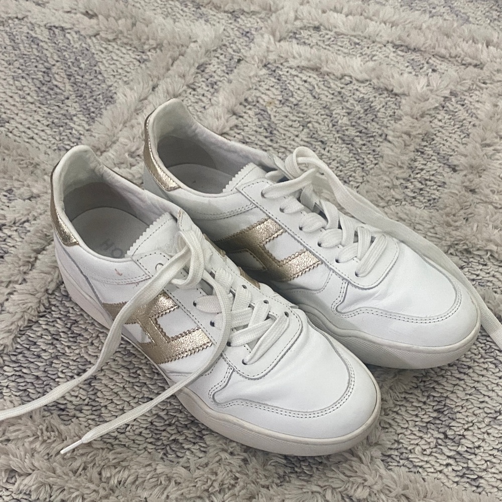 Women's White and Gold Hogan Sneakers